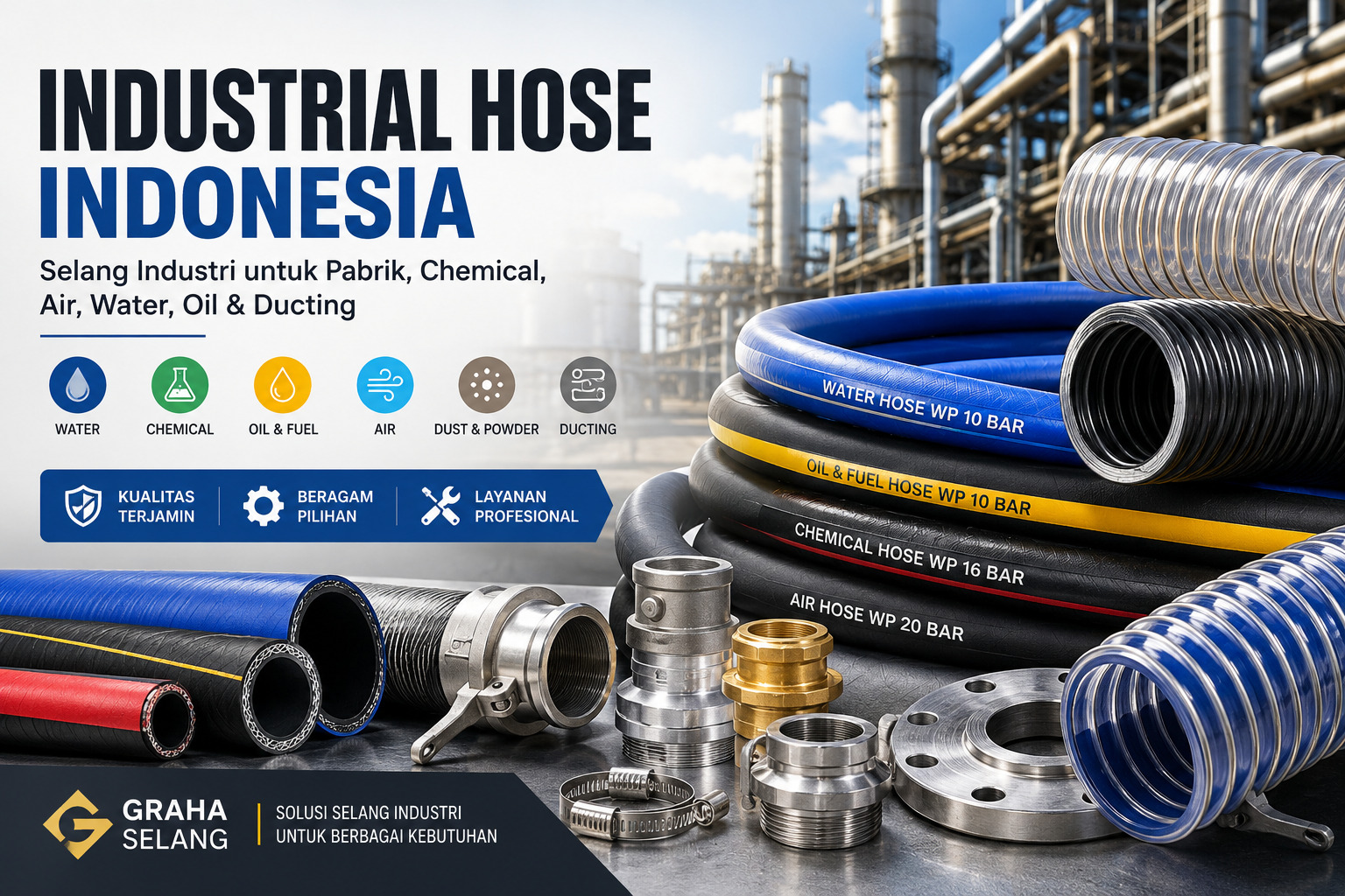 Industrial Hose Indonesia - Selang Industri untuk Pabrik, Chemical, Air, Water, Oil & Ducting